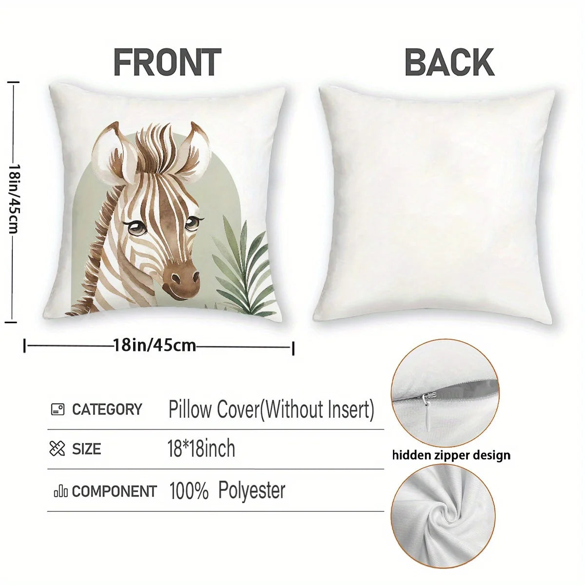 taies d'oreiller imprimées animaux zèbre girafe léopard éléphant moderne 45x45cm polyester zipper decoration chambre