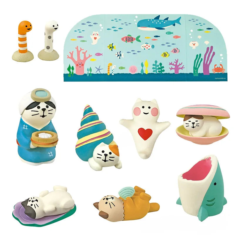 jouets résine forme chats blanc beige bleu rose vert orange cartoon mignon coeurs poissons
