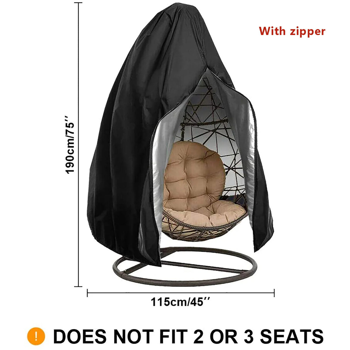 housse protection fauteuil suspendu tissu oxford noir intérieur argenté drawstring moderne extérieur