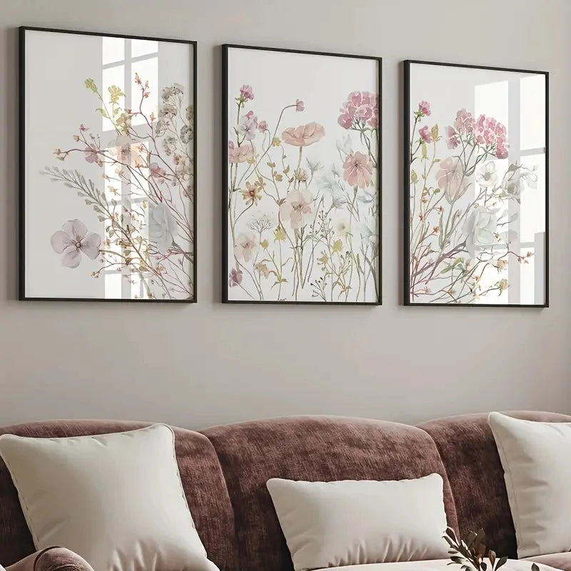 affiches modernes toile fleurs sauvages rose clair minimaliste sans cadre