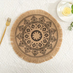 serviettes table boho chic motifs géométriques pompons noirs beige tables manger rondes 36 38
