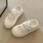 chaussures toile femmes printemps automne semelle caoutchouc talon moyen velcro boutons fraises blanc rose