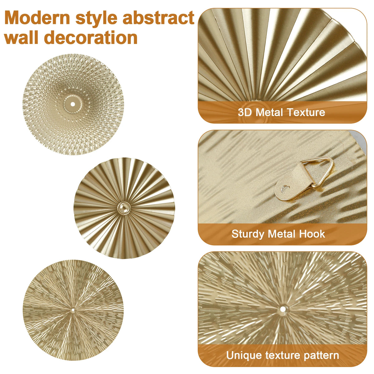 décoration murale moderne abstraite 3d métal doré rayures radiales adhésifs