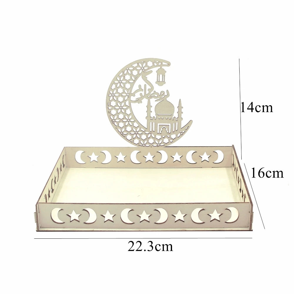 plateau decoratif bois lune etoile eid mubarak mariage anniversaire traditionnel festive