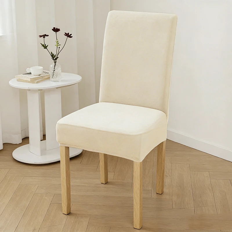 housse chaise velours doux élastique beige clair moderne salon restaurant 45cm longueur