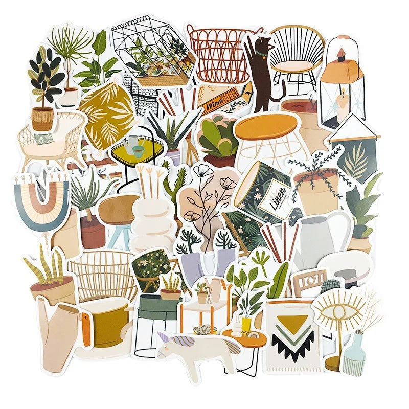stickers decoratifs maison nordique feuilles plantes animaux geometriques pvc impermeable 14ansplus 10pc 30pc 50pc
