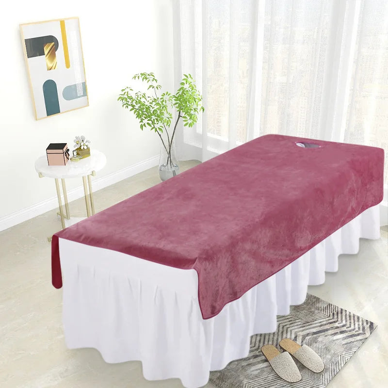 couverture massage spa velours doux table esthétique violet marron beige fixation