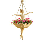cache pot suspendu sculpture ballerine dansante beige doré chaînes métalliques art décoratif plantes vertes