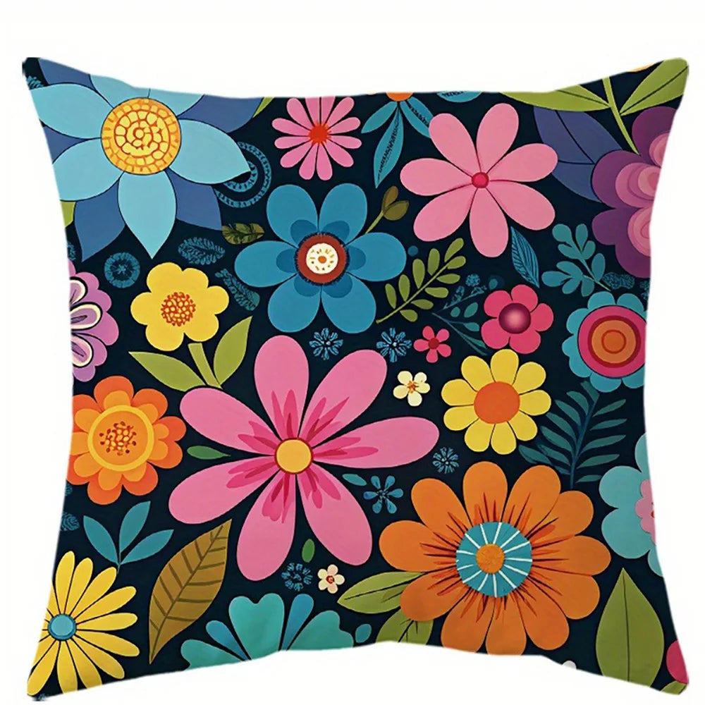 taies d'oreiller motif floral multicolore moderne housse coussin polyester peacheskin zipper 40x40cm 45x45cm 50x50cm