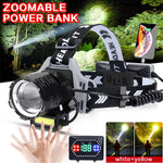 lampe frontale rechargeable zoomable led noir gris blanc affichage numérique bouton mode sensoriel camping