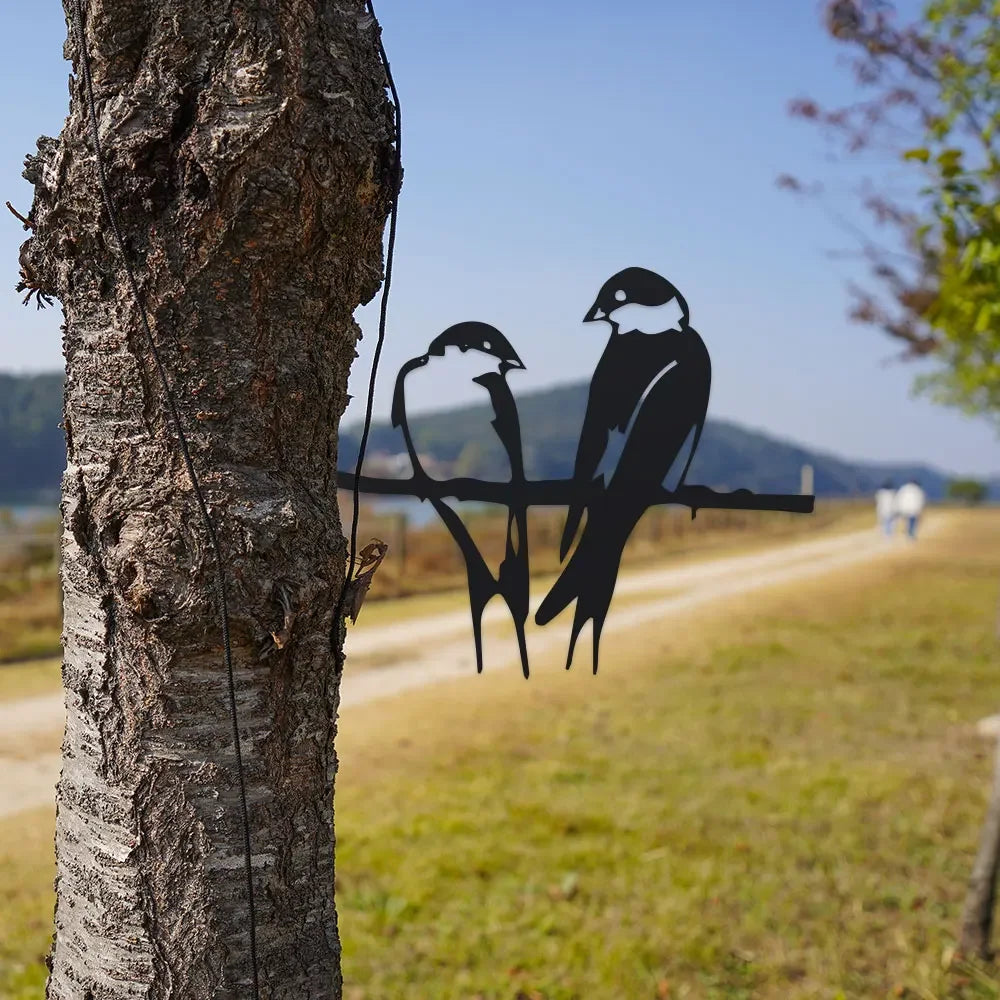 décoration murale oiseaux perchés branche métal noir minimaliste moderne adhésifextérieur jardindurable unique rustique