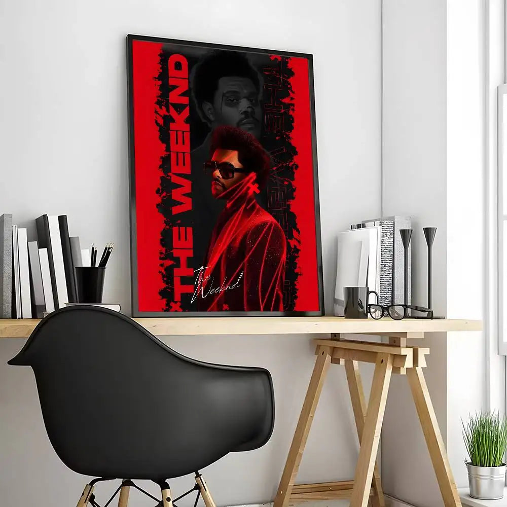 affiche the weeknd moderne pvc noire blanche cadre salon chambre decoration artistique