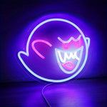lampe néon led bleu rose fantôme souriant chargeur usb portable chambre décoration festive documents