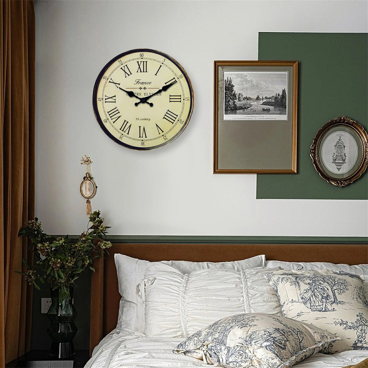 horloge murale classique bois beige números romanos aiguille quartz sans piles vintage salon chambre
