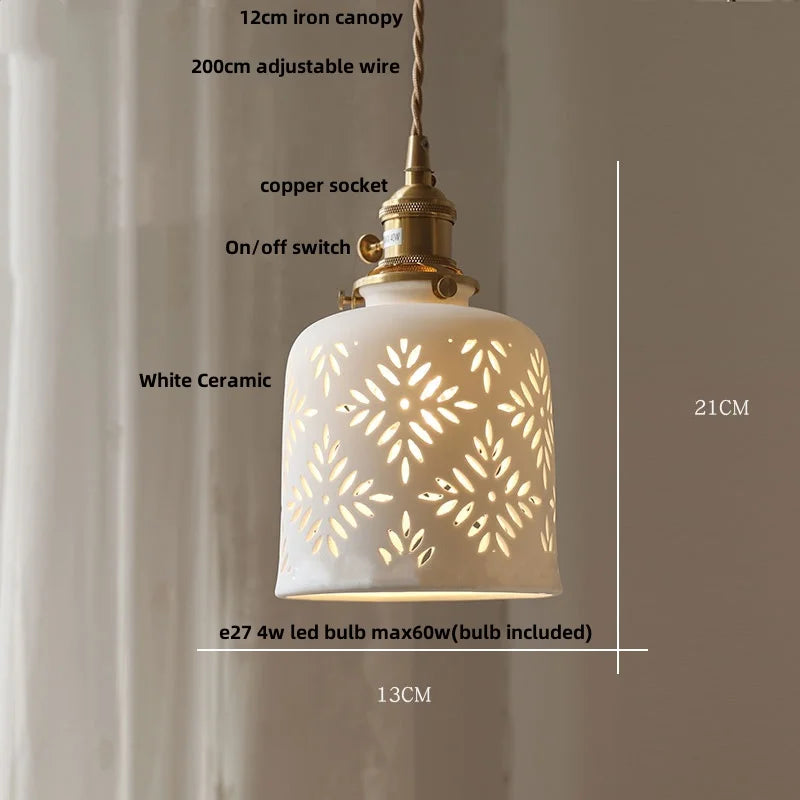 lampe suspendue led blanc doré noyer perforations vintage rustique ampoule e27