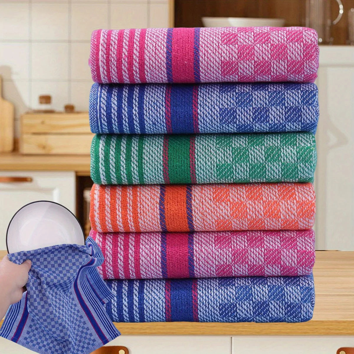 serviettes cuisine rose bleu vert orange carreaux rayures haute qualité douces opaques classic