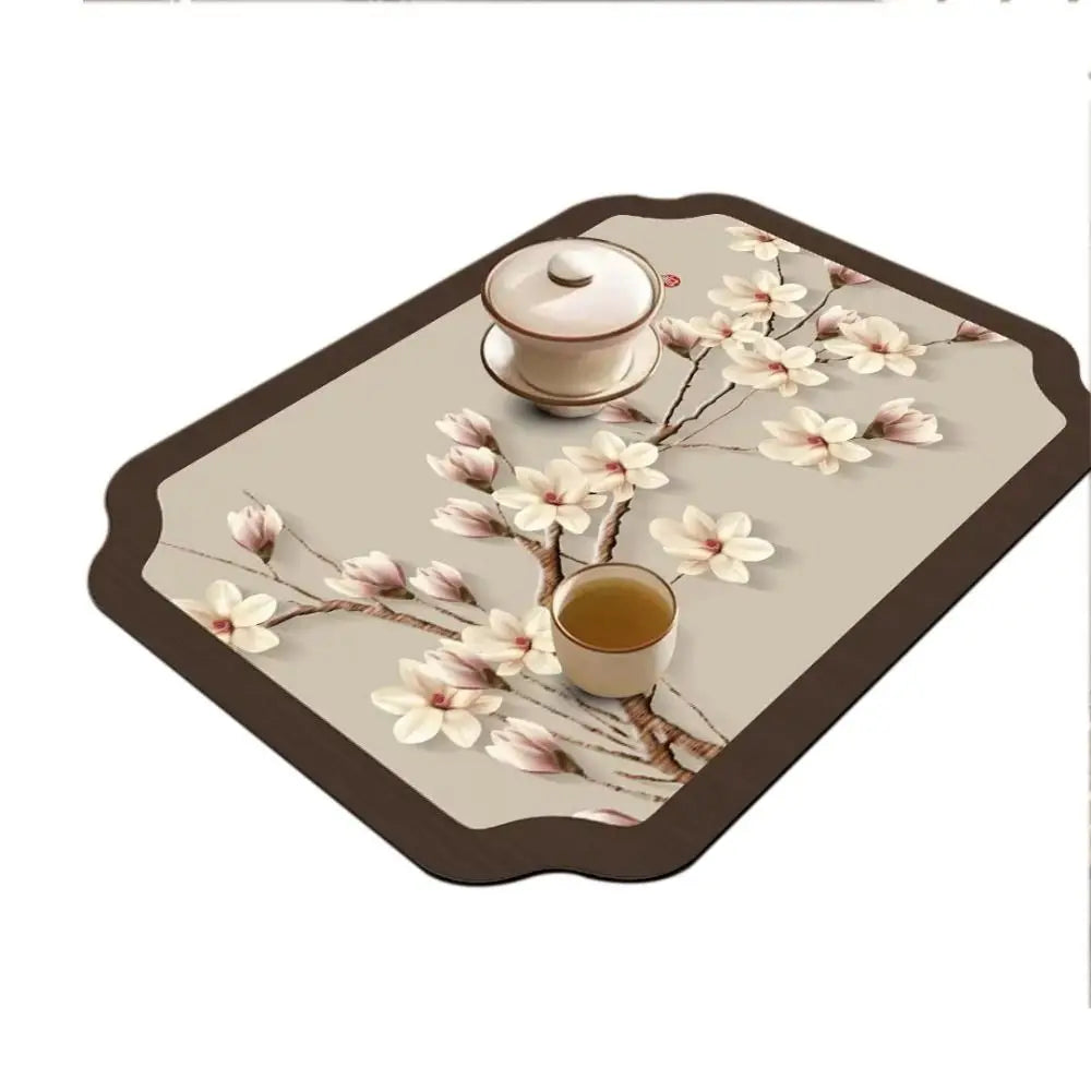 tapis table art traditionnel fleurs oiseaux bleu clair beige brun