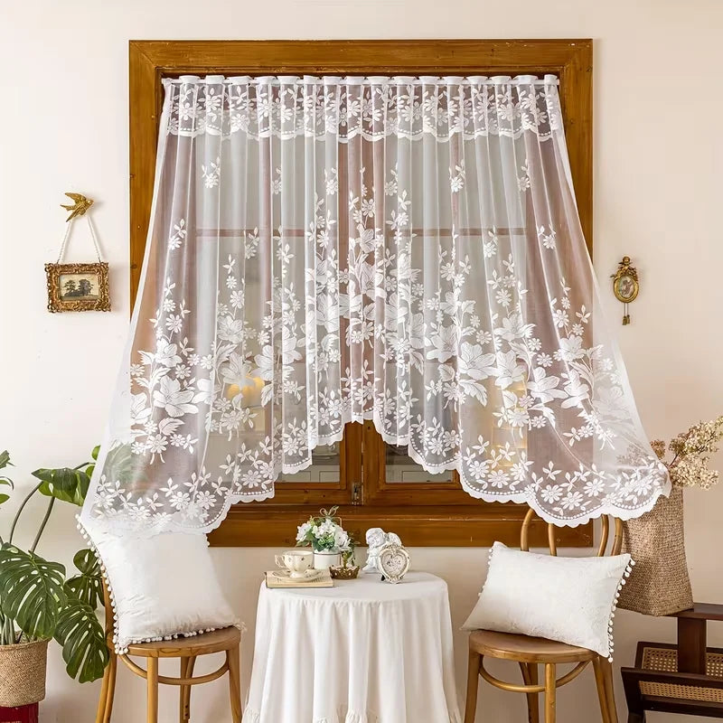 rideau blanc transparent fleurs brodées polyester classique cuisine décoration 160x100cm 300x160cm 400x160cm