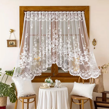 rideau blanc transparent fleurs brodées polyester classique cuisine décoration 160x100cm 300x160cm 400x160cm