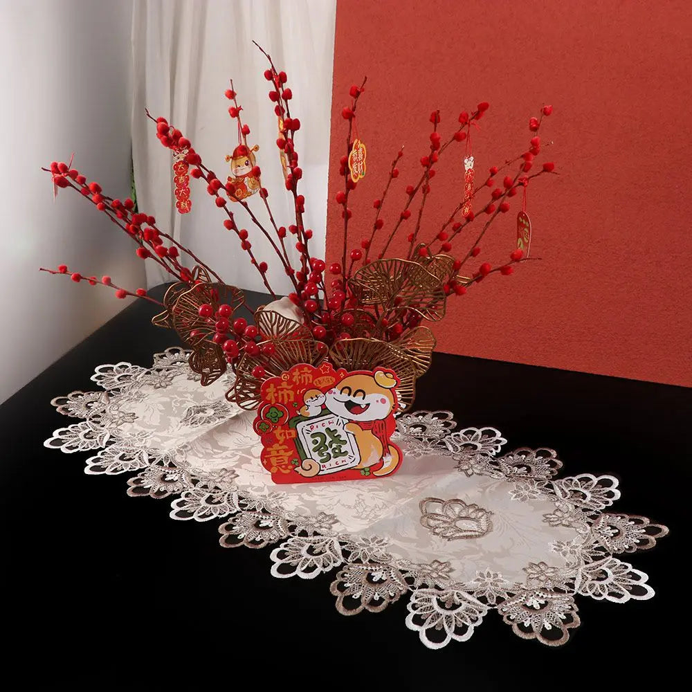 serviette table blanche brodée fleurs or classique élégant réutilisable polyester