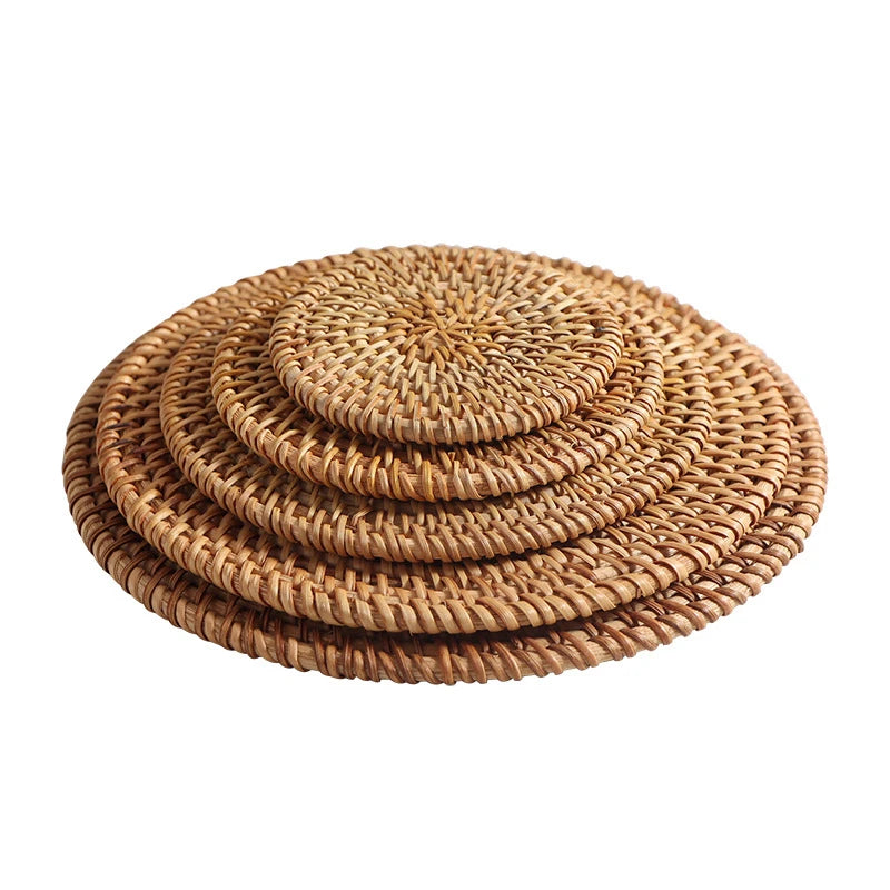 coasters tissés raphia naturel rustique ensemble six accessoires cuisine thé