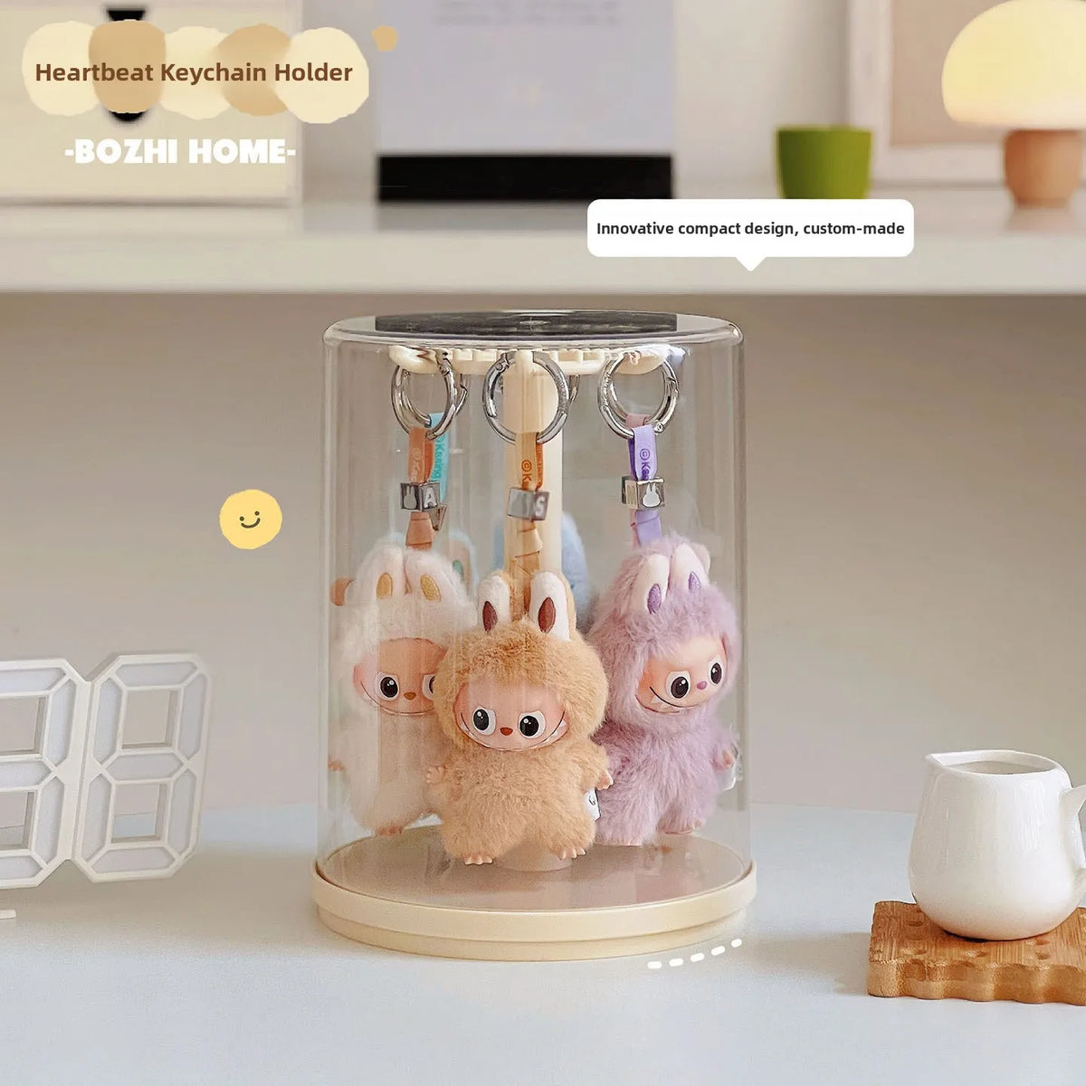 porte clés peluche transparent moderne doux moelleux blanc beige rose violet bleu jaune orange