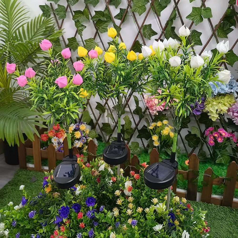 éclairage extérieur solaire plante verte lumineuse fleurs artificielles moderne blanc rose jaune