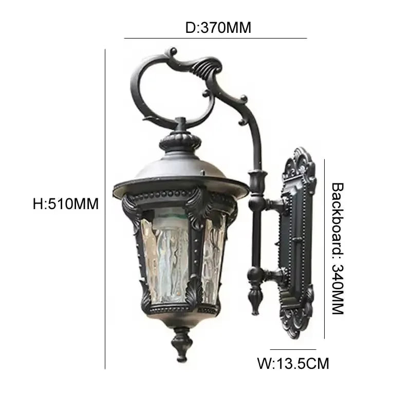 lampe murale or noir ornements sculptés verre texturé classique baroque eyeletsextérieur ip65 led 12v