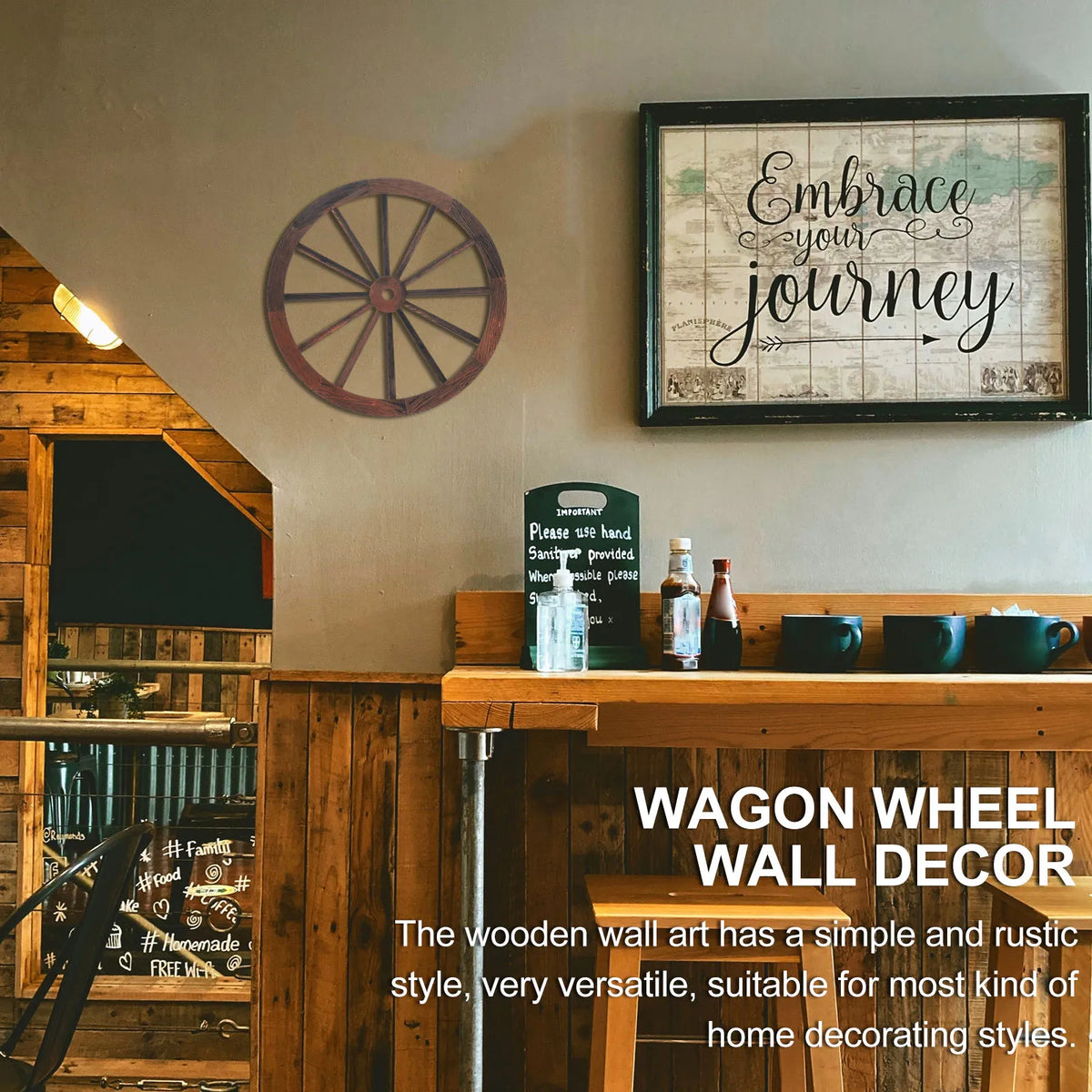 décoration murale roue chariot bois vintage rustique ornement mur art western nostalgie