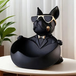 statue bulldog noir résine lunettes cravate cigare décoration humoristique maison moderne