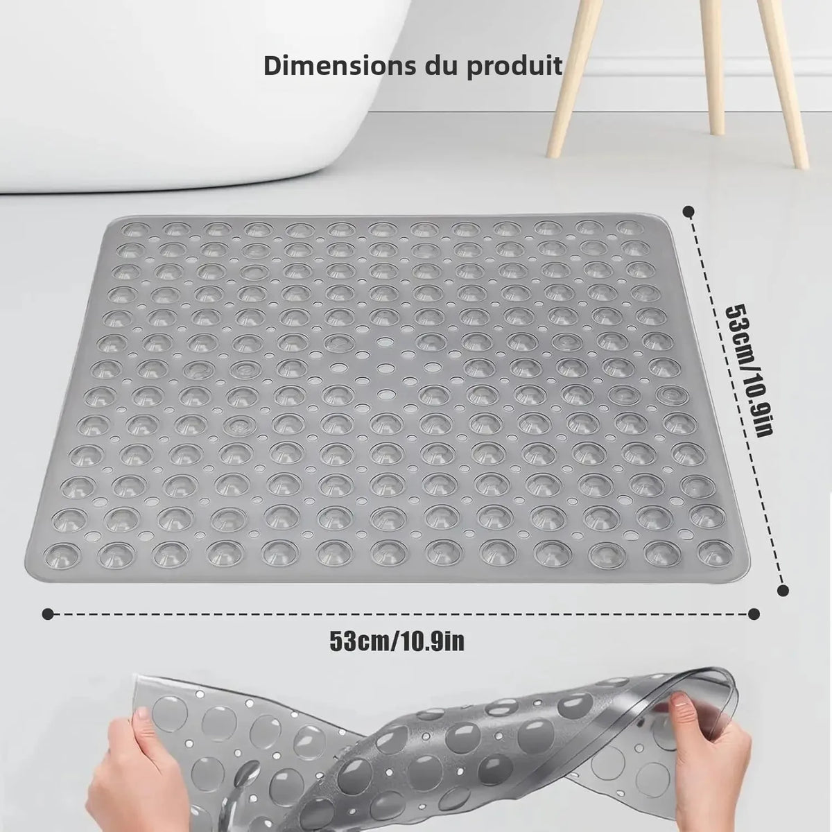 tapis douche moderne gris clair 53x53cm antidérapant pvc solide respectueux environnement salle bain
