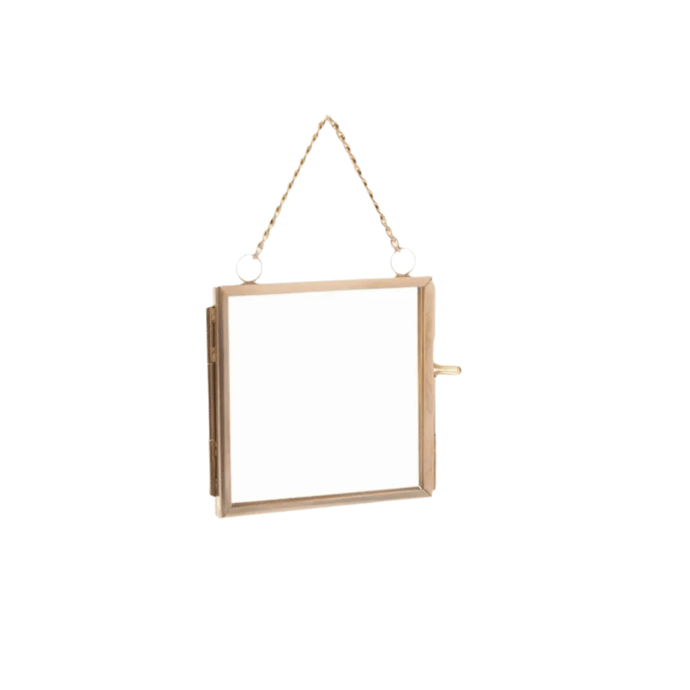 cadres photo suspendus vintage métallique doré argenté vitre transparente suspension chaîne anneaux