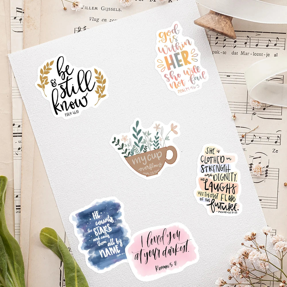 autocollants calligraphiques biblique motifs floraux moderne multicolore transparent waterproof scrapbook journal intime portable