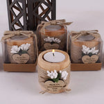 bougies poser blanc motif papier kraft fleurs blanches étiquette cœur rustique mariage remerciement 12