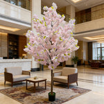arbre artificiel rose clair vert fleurs feuilles moderne extérieur durable waterproof anniversaire decoration maison