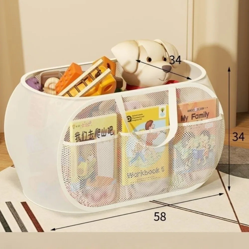 panier jouets moderne réutilisable maille beige clair grande capacité organisation maison