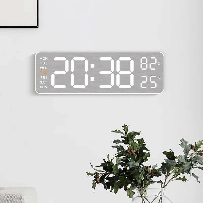 horloge numérique murale LED noir blanc température humidité semaine USB rechargeable moderne