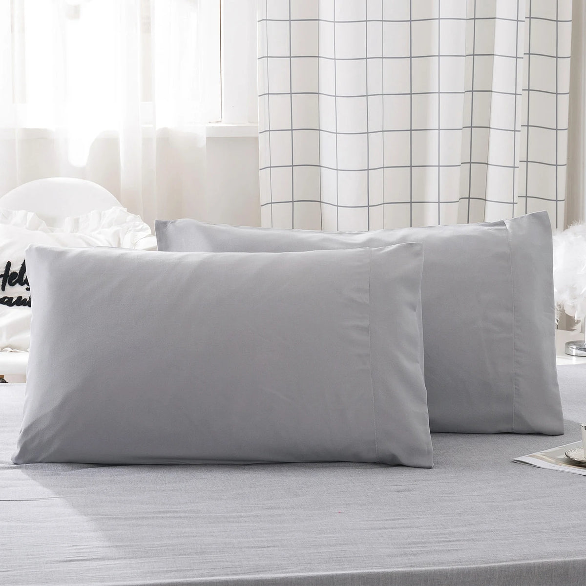 protège oreiller gris uni moderne qualité polyester lit maison simple 20x30inch