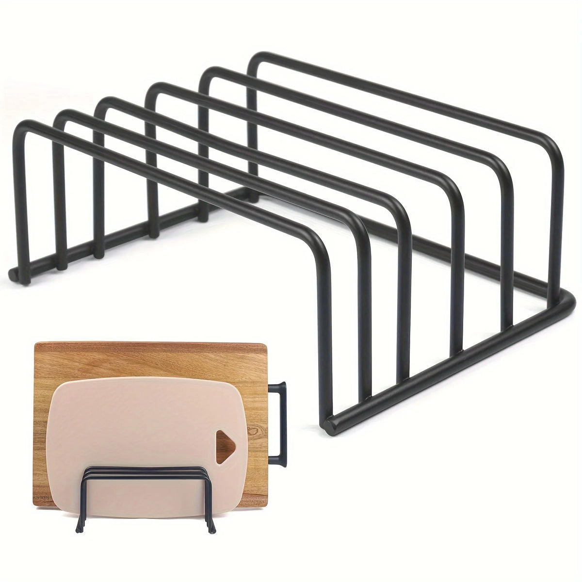 rangements planches découpe bois clair rose vert structure métallique noire barres horizontales moderne minimaliste