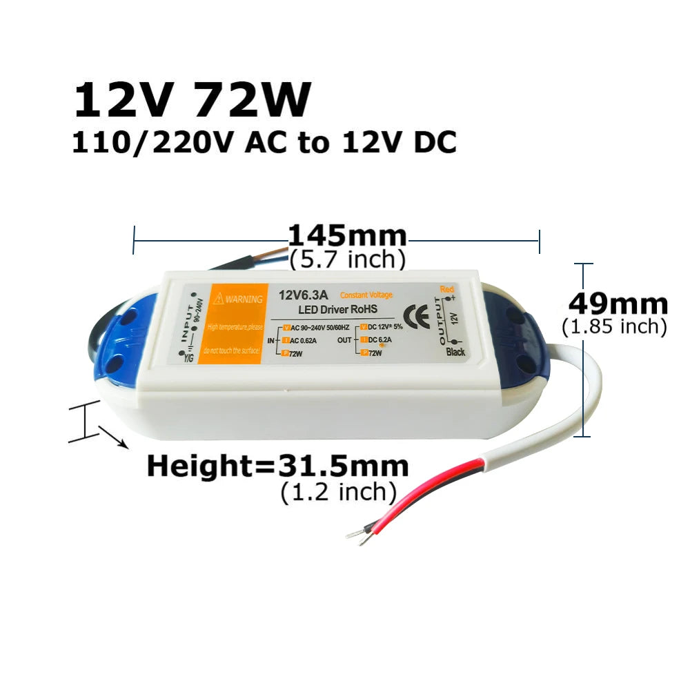 transformateur led 12v 100w 18w 28w 48w 72w blanc bleu moderne câbles vis certification