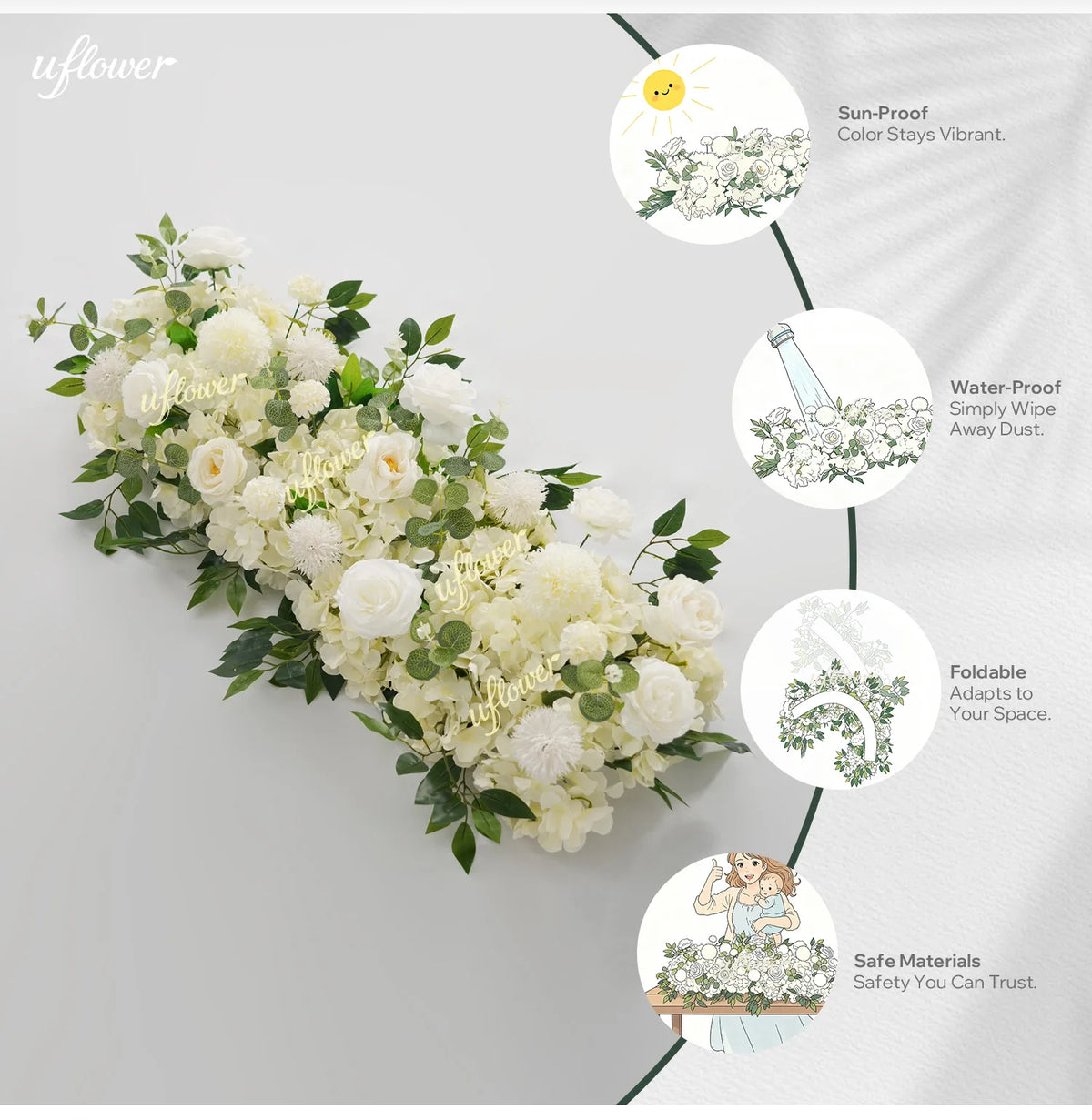guirlande florale artificielle classique fleurs blanches roses intérieur décoration maison fête anniversaire mariage