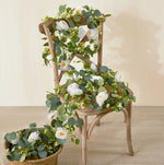guirlande eucalyptus roses blanches fleurs decoration table mariage anniversaire exterieur vert blanc