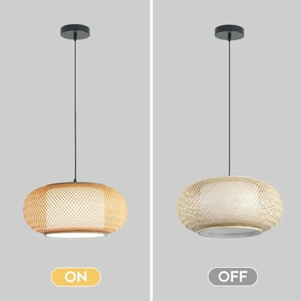 suspension lumineuse tissage bambou moderne noir beige clair chambre salon restaurant