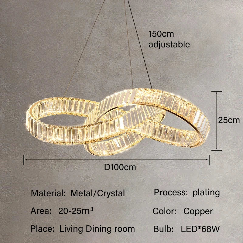 suspension lumineuse pendentif cristal or brillant moderne élégant 4000k 3000k 6000k led 10m2
