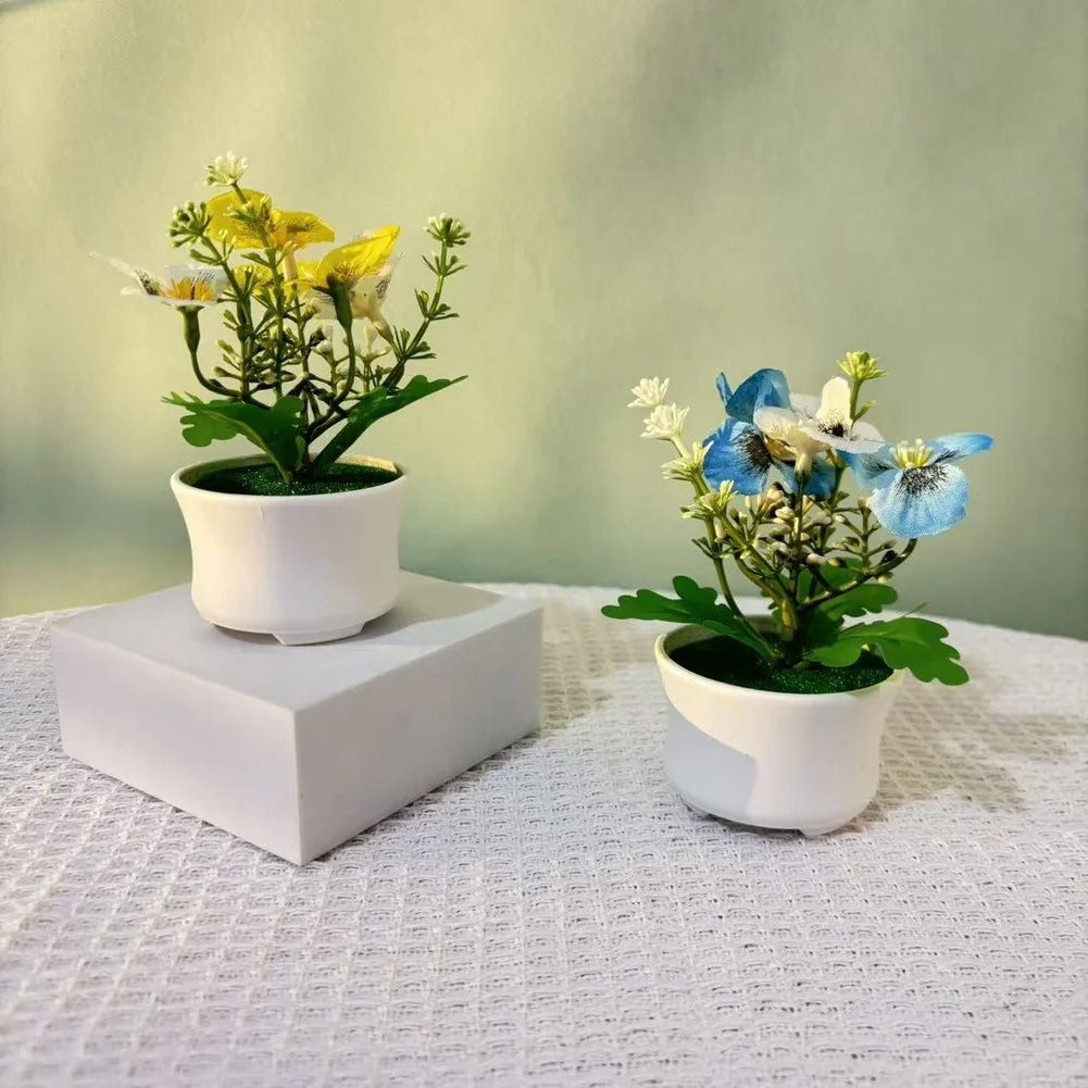 plantes artificielles fleurs feuilles moderne blanc rose violet jaune bleu pot décoration intérieureextérieur