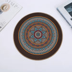 tapis table rond mandala boho chic bleu marine beige tissé imperméable résistant chaleur