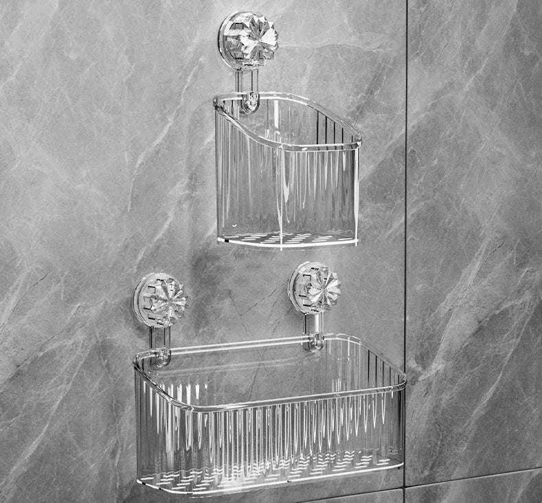 panier rangement mural transparent rayures moderne fixation suction cosmétiques flacons toilette