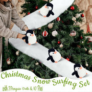 décoration noël manchots peluche bande blanche épingles escalier sapin festive enfantine