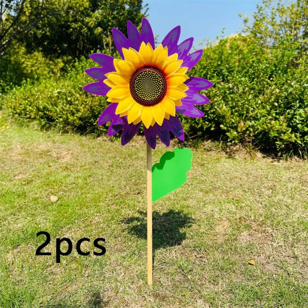 décoration extérieure fleur artificielle jaune rouge bleu vert rayonnante pétale verte tringle jardin cour
