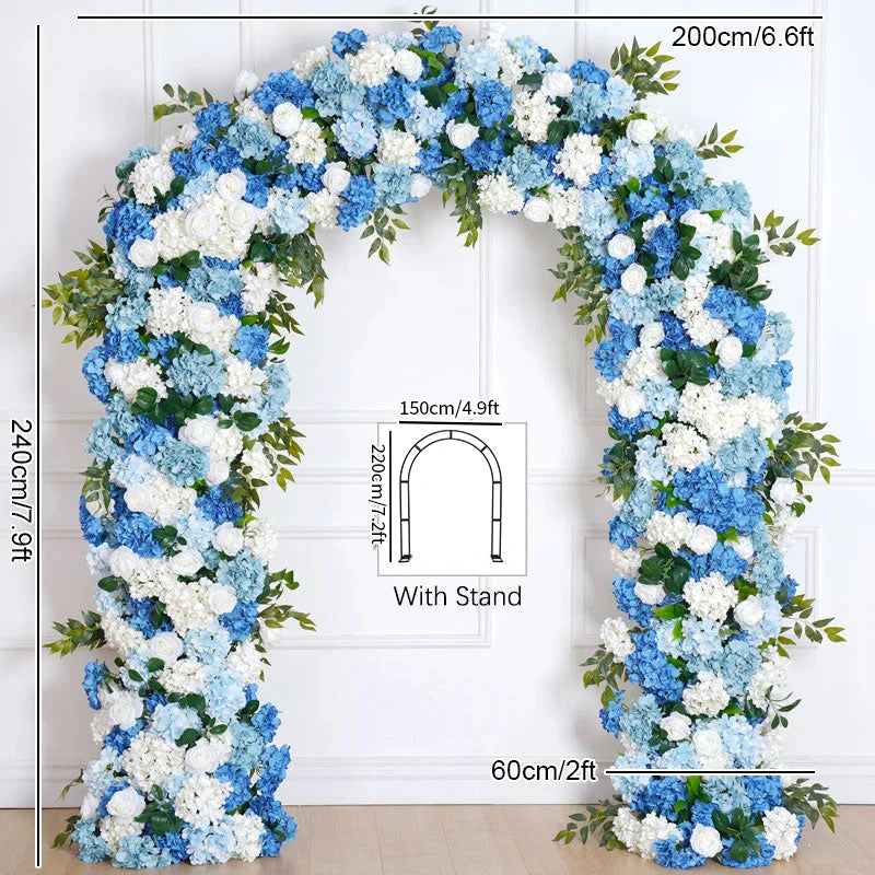 arche décorative mariage fleurs artificielles bleu blanc vert extérieur décoration maison